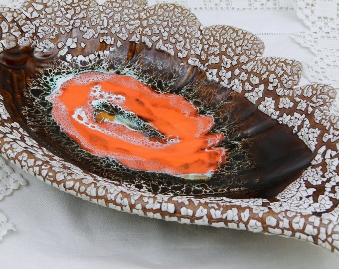 Large Vintage French Vallauris Lava Glaze Ceramic Fruit Bowl Ecume de Mer / MidCentury / Retro Home Interior / Hipster 1960 Orange White