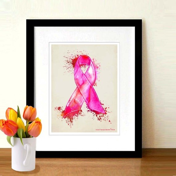 Watercolor Pink Ribbon 8.5 x 11 print Nurse gift by ArtOfThePage