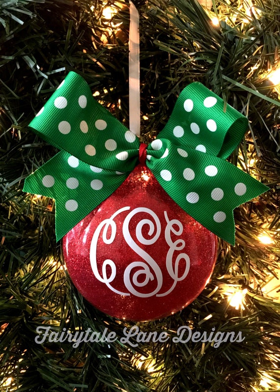 monogrammed personalized red glitter christmas ornament large monogrammed personalized red glitter christmas ornament large