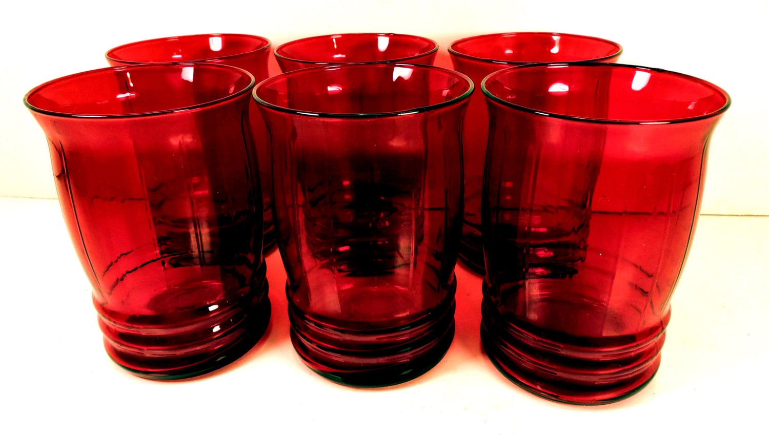 Ruby Red Glass Tumblers Vintage Retro Set Of 6 8758