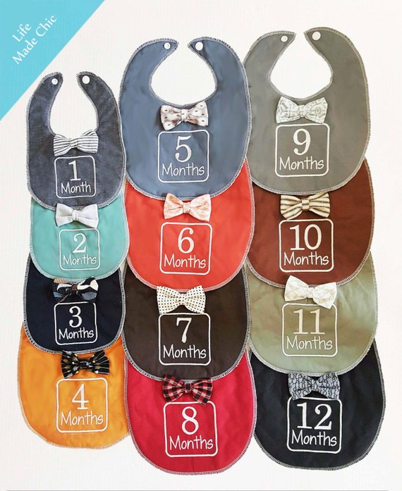 Items similar to 12 Monthly Milestone Bibs, 112 Months Bibs, Bowtie
