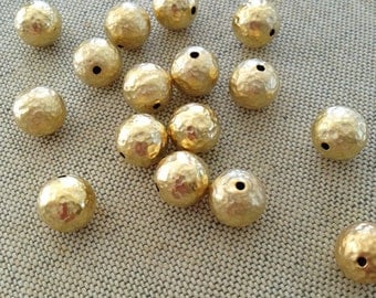 22K Gold Plated Brass Bead, Hammered Gold Beads, 10mm, 4pcs