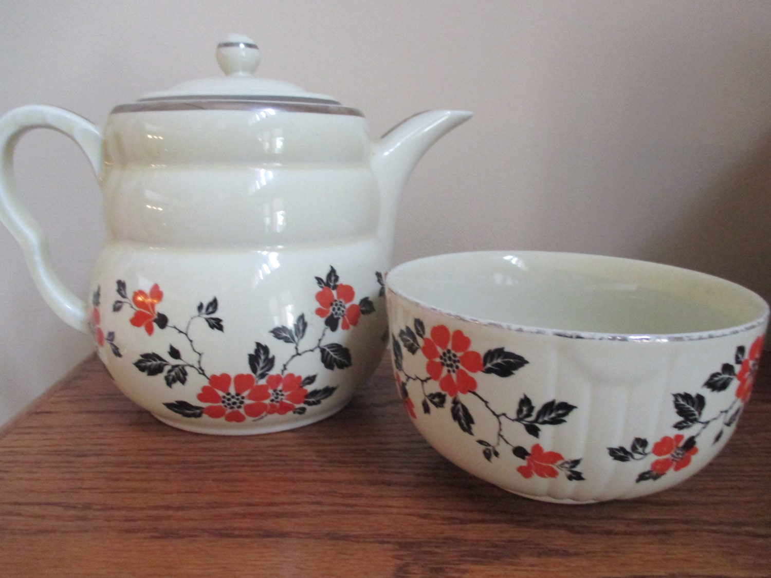 set of two Vintage Hall red poppy tea pot coffee server and
