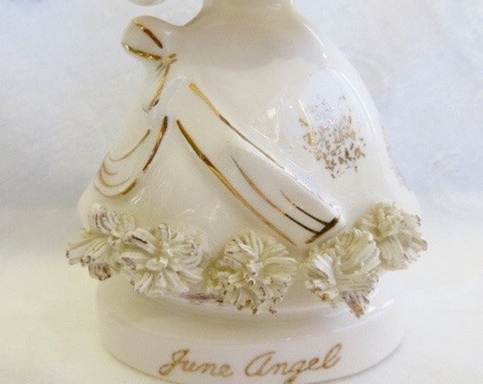 Vintage Angel Figurine June Bride Wedding Porcelain Cherub with Wedding Rings Bridal Figure 1950s
