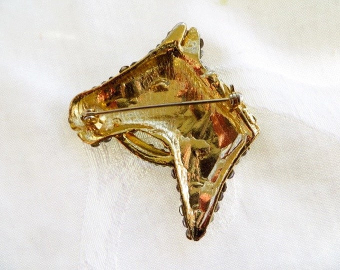 Rhinestone Horse Brooch, Amber Rhinestones, Vintage Equestrian Pin, Equestrian Jewelry