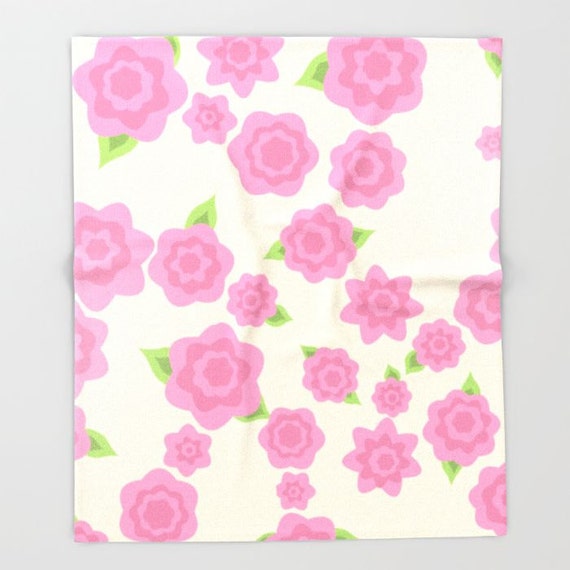 Pink Flower Fleece Throw Blanket Bedding Flower Art Pink
