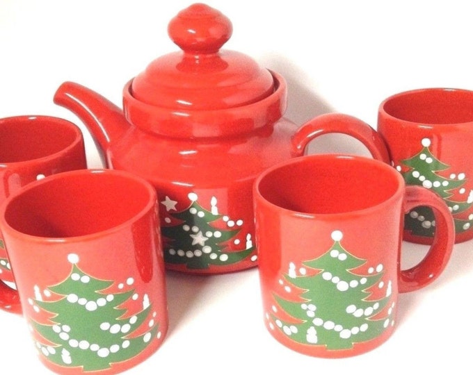 Waechtersbach Christmas Trees Coffee/Tea Set, Pot with 4 Mugs Germany