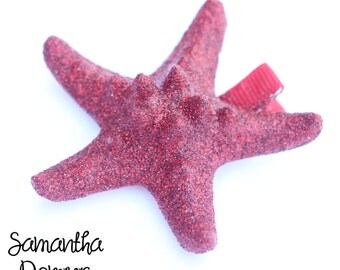 Red Glitter Starfish Hair Clip