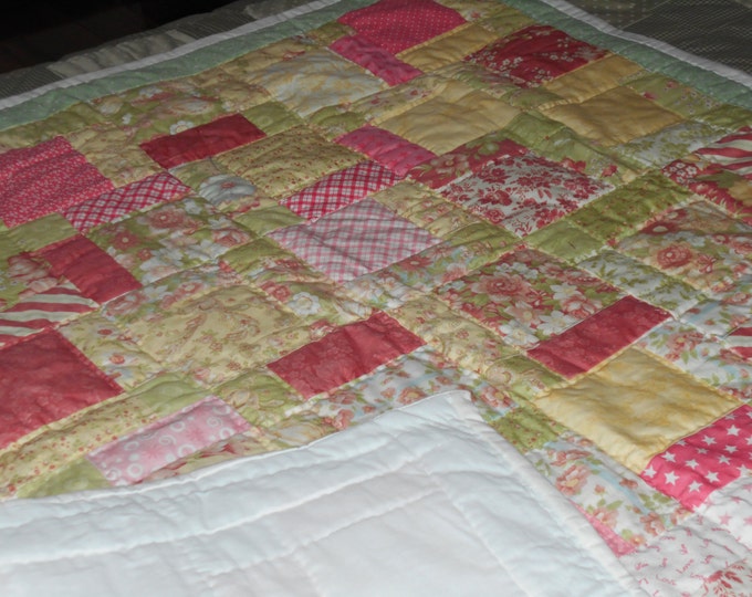 Pink Patchwork Baby Girl Quilt, Toddler Quilt, Modern Baby Quilt or Crib Quilt