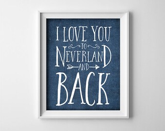 Nursery Art Print - I love you to Neverland and back - Peter Pan - Navy Blue - Nursery wall decor - Dark Blue - Baby Shower Gift - SKU:1430