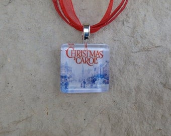 Broadway Musical A Christmas Carol Glass Pendant and Ribbon Necklace