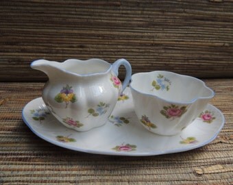 Shelley English Bone China Sugar & Creamer Set, Rose, Pansy, Forget-me-not