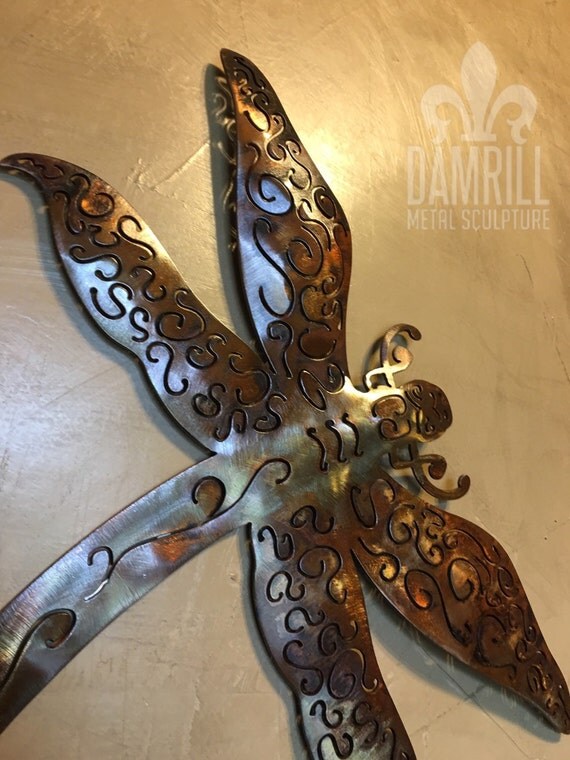 Small Metal Dragonfly Art Hand Crafted Copper by DamrillMetalArt