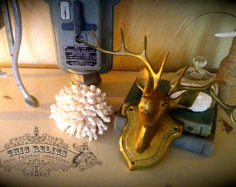 RARE Vintage brass deer head wall mounted decor