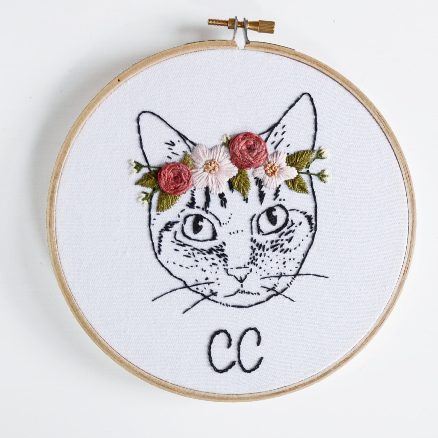 Custom Cat Portrait Embroidery Hoop by StitchingSabbatical