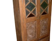 Antique Armoire Rustic Bedroom Decor Hand Carved Storage Cabinet Indian Furniture