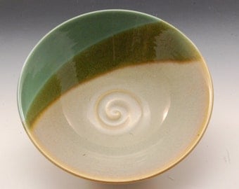 Handmade Pottery Stoneware Bowl Green and Tan by Mark Hudak
