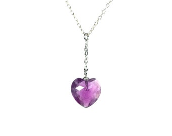 Amethyst necklace - heart necklace - february birthstone jewelry - amethyst crystal necklace - an amethyst heart on a sterling silver chain