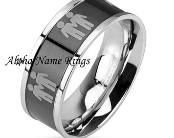 personalized stainless steel 8mm lgbt promise ring with two male symbols black center anr m3042 - Gay Mens Wedding Rings personalized stainless steel 8mm lgbt promise ring with two male symbols black center anr m3042 - Gay Mens Wedding Rings
