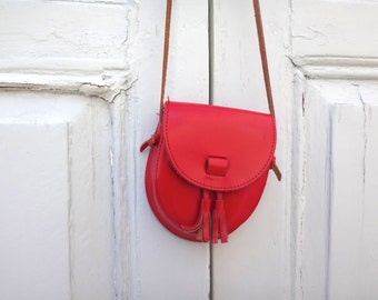 Spring Easter Vintage Red Leather Bag tassel leather handbag cute side pouch colorful