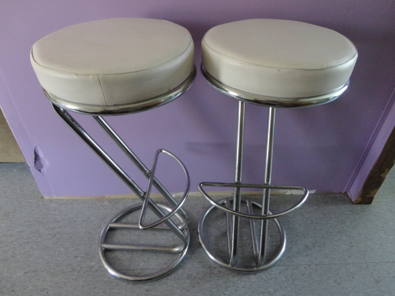 Two CHROME BAR STOOLS Z Style Italian Chrome Frame by joansfinds