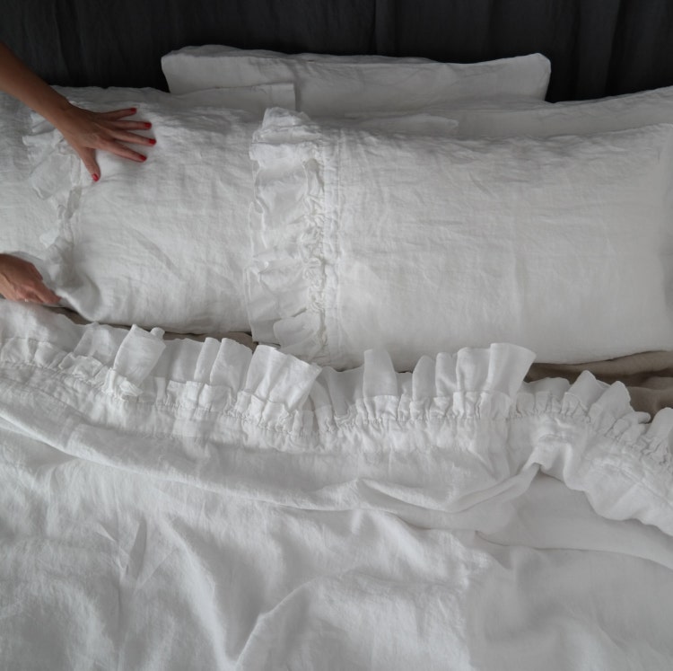 LINEN DUVET COVER. Rustic style ruffled duvet cover and by