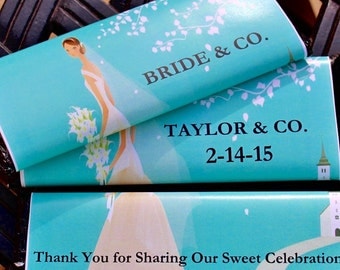 12 Bride & Co Hershey's Chocolate Candy Bars With Blue Wedding Wrappers Bridesmaid Gift Personalized Candy Bar Wrapper Wedding Favors Beach