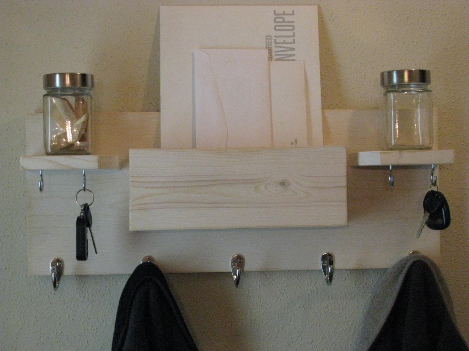 Coat Rack Mail Organizer Whitewashed by CoolAndUsefulThings