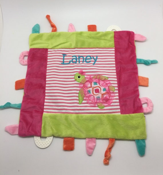 Baby girl blankie toy tag minky blanket by