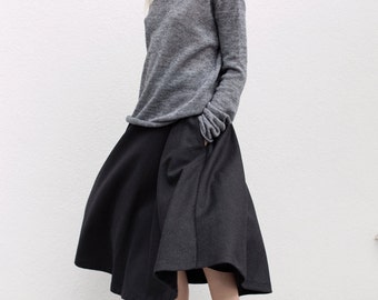 Cashmere skirt, Midi skirt, Gray skirt, High waisted skirt, Black Winter skirt, Full circle skirt, Wool skirt, Minimalist skirt