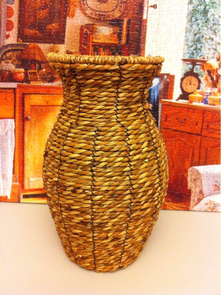 Vintage Wicker Vase / Jar / Basket