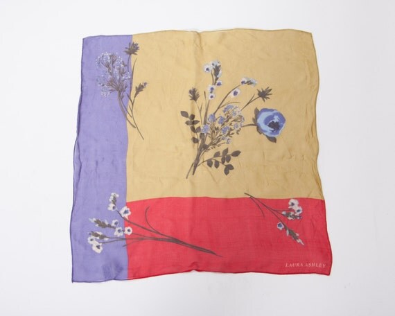 floral color block scarf by Laura Ashley vintage 1980s