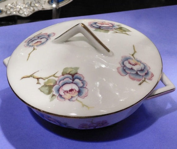 Vintage Limoges Individual French Soup Tureen 1920s 20s Art Deco Limoges France Floral Flowers Cottage Chic French Kitchen Countryside Dish