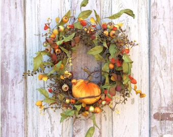 Fall Wreath, Autumn Wreath, Pumpkin Wreath, Thanksgiving Wreath, Rustic Fall Wreath,Fall door wreath,Fall wreath for door,Natual fall wreath
