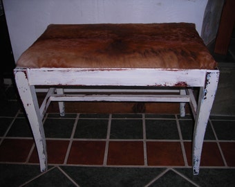 Shabby Chic, distressed, cowhide bench, stool