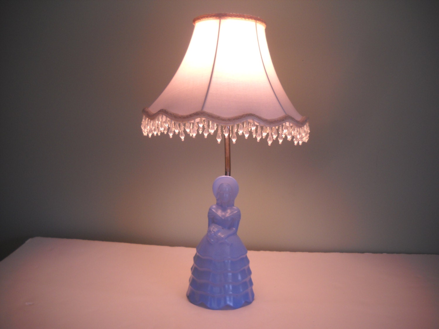 Victorian Lady Lamp Blue Depression Glass Southern Belle