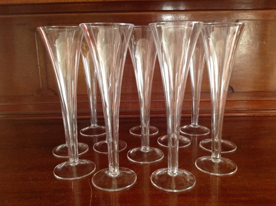 Vintage Trumpet Champagne Flutes Set of 12 Flared Hollow Stem