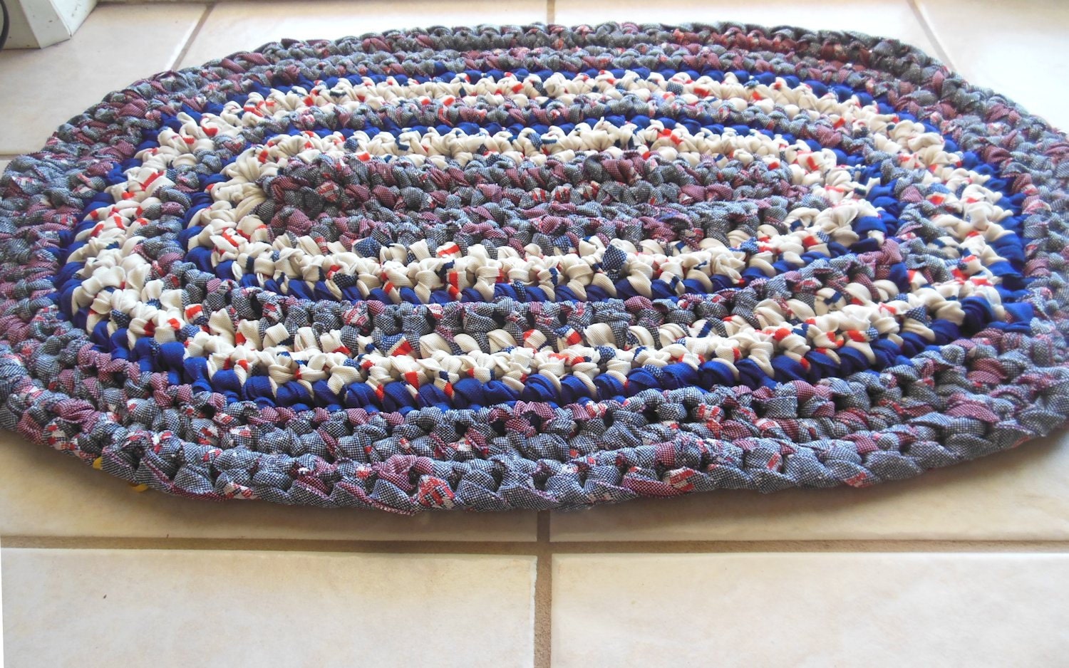 Crochet Rag Rug Mat Oval Throw Rug in by QuillsandTwills