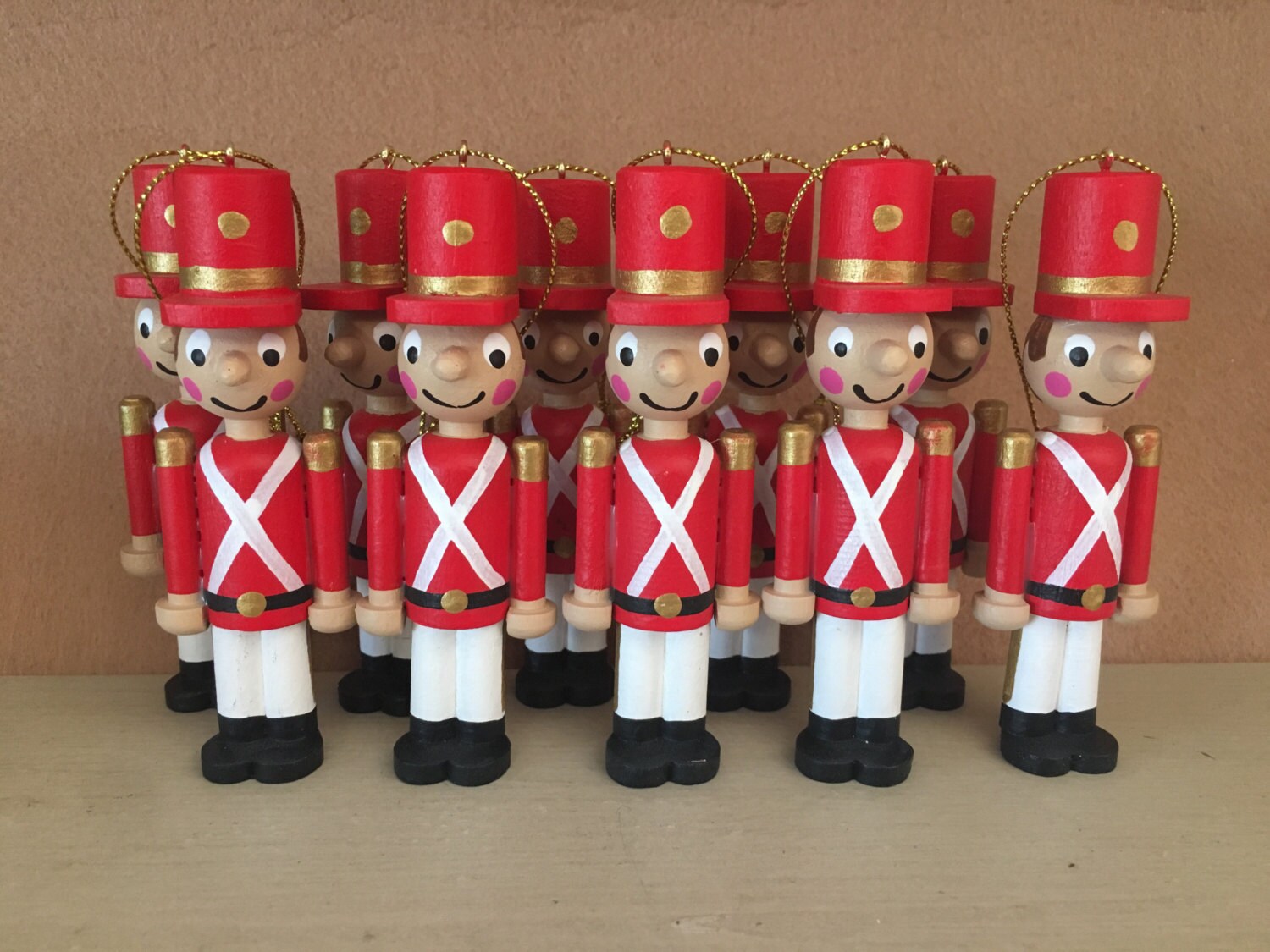 Set of 10 Wooden Toy Soldiers small version Christmas