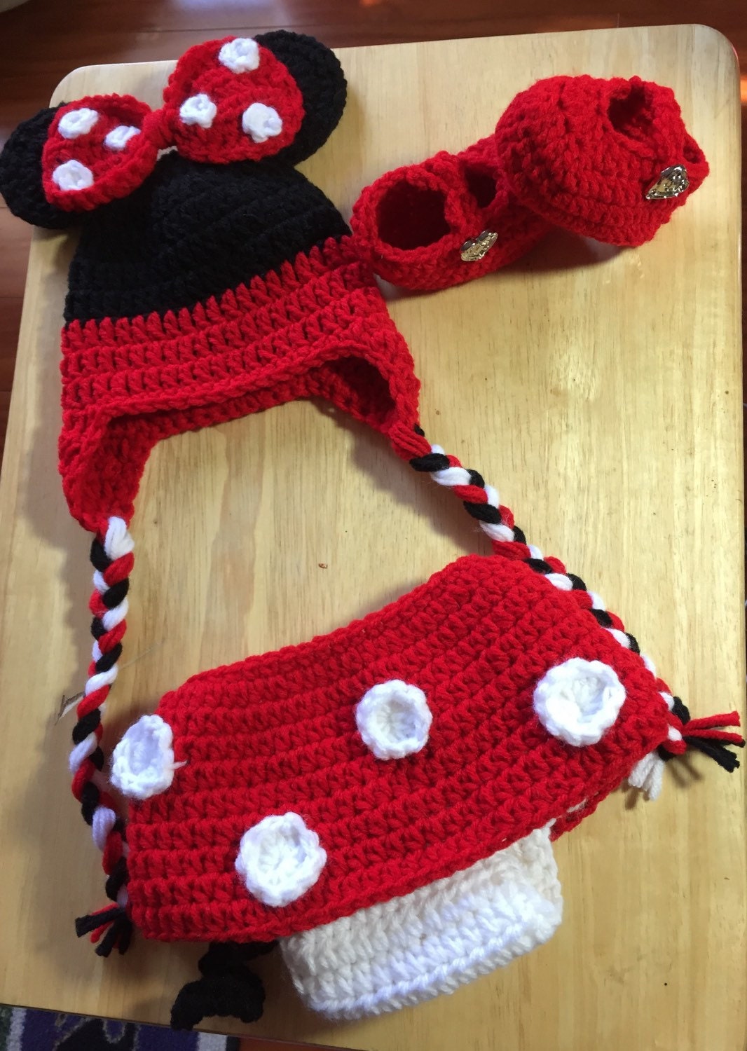 Newborn 03 Months Crochet Minnie Mouse Hat Diaper Cover and