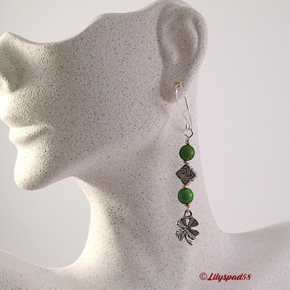 Beaded Earrings St Patrick's Day Jewelry Green by Lilyspad58