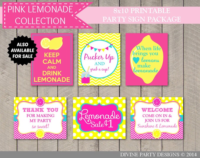 SALE INSTANT DOWNLOAD Pink Lemonade 2 Inch Square Cupcake Toppers / Diy Printables / Bright Pink Lemonade Collection / Item #424 SALE INSTANT DOWNLOAD Pink Lemonade 2 Inch Square Cupcake Toppers / Diy Printables / Bright Pink Lemonade Collection / Item #424