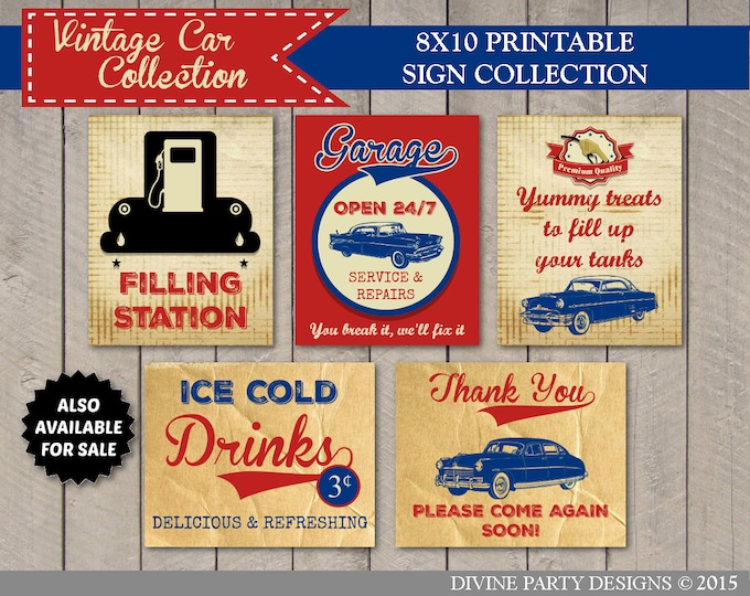 SALE INSTANT DOWNLOAD Vintage Car Birthday Party Water Bottle Labels / Printable Diy / Classic / Retro / Vintage Car Collection / Item #1405