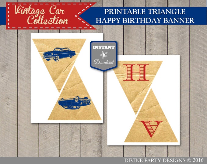 SALE INSTANT DOWNLOAD Vintage Car Happy Birthday Banner / Printable Diy Party / Retro / Classic / Vintage Car Collection / Item #1402