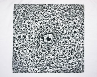 Eyeball Bandana, Illustrated Eyes Festival Bandana, Psychedelic Bandana Headband, Trippy Eyeball Illustration, Accessories