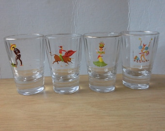 set of four shot glasses South American design