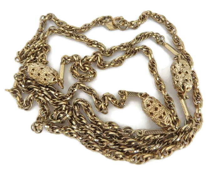 Sarah Coventry Necklace - Vintage Braided Chain Necklace - Gold Tone Beaded Necklace, Gift idea, Gift Box