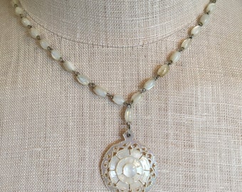 Vintage Mother of Pearl Carved Necklace