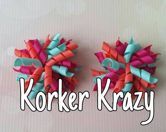 Coral, Fuschia and Aqua Mini Korker Bows