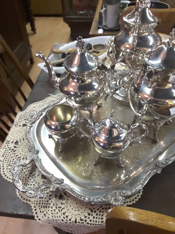 Vintage Tea Set Silver plated copper 7 pieces with tray